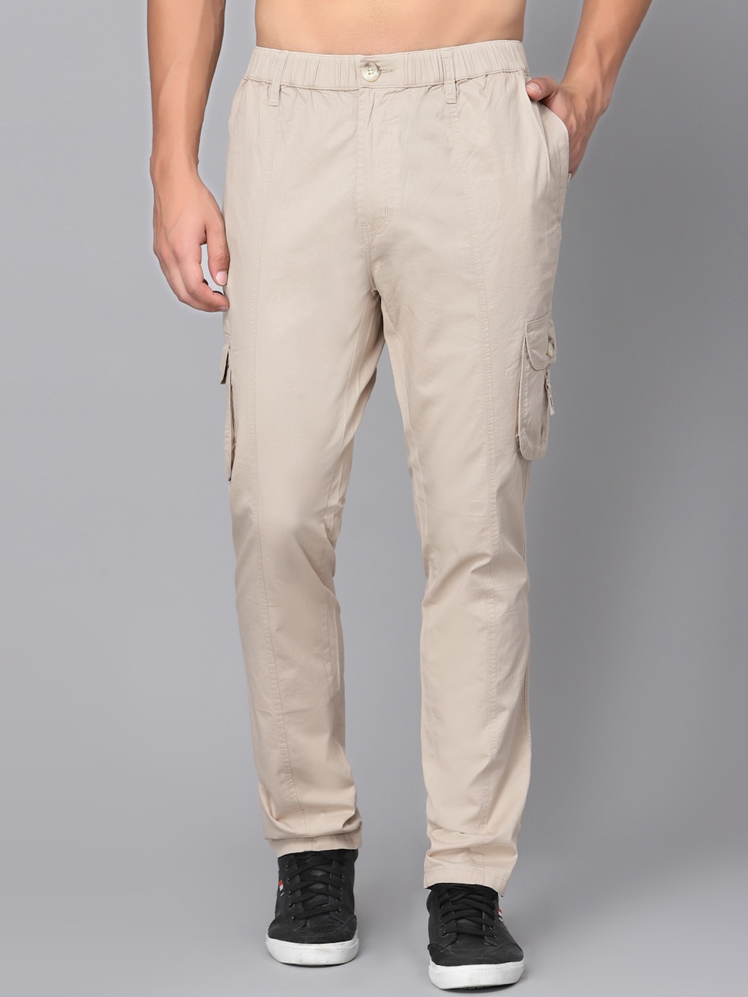 

SAPPER Men Mid-Rise Cotton Cargos, Beige
