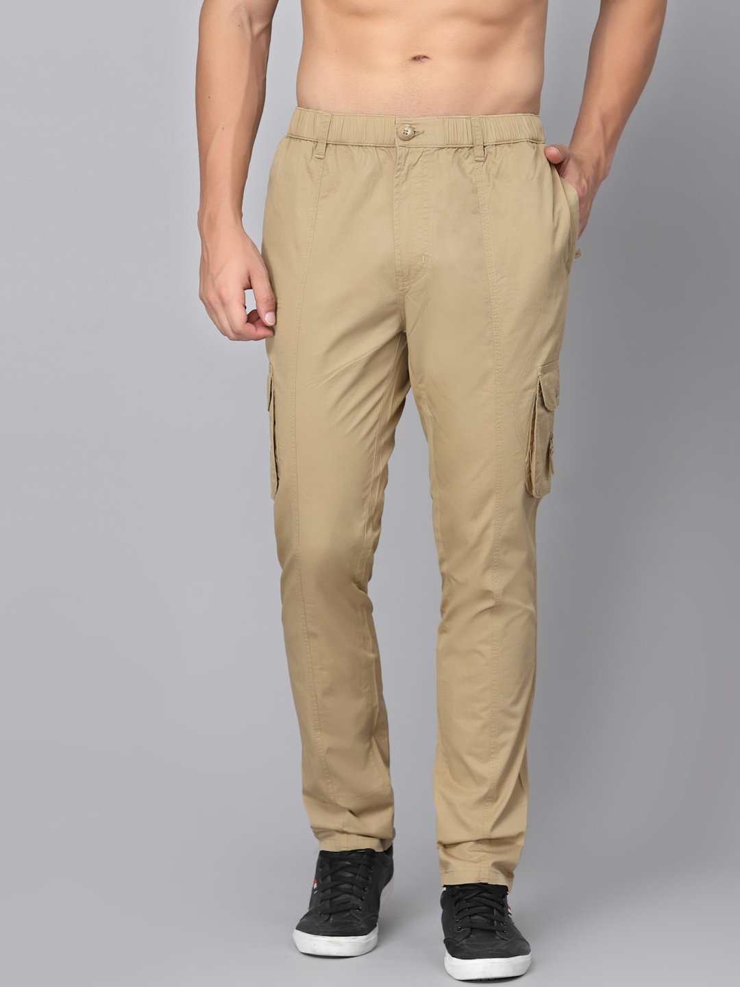 

SAPPER Men Mid Rise Cotton Cargos, Mustard