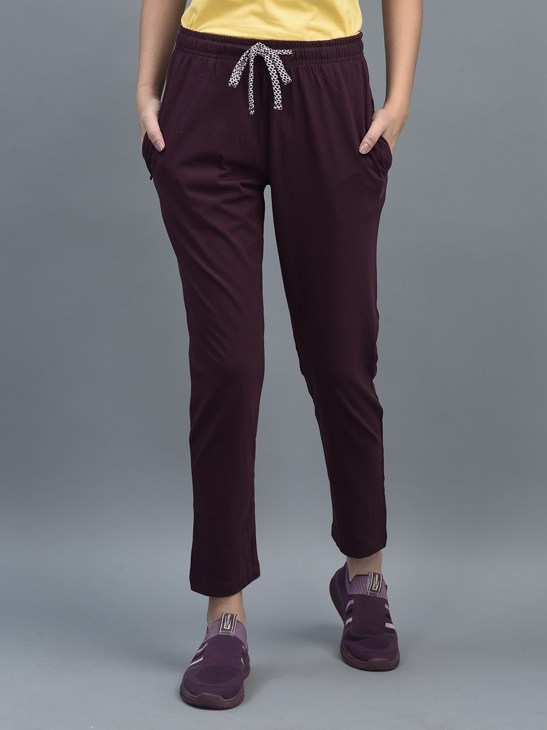 Dollar Women Rapid-Dry Slim-fit Pure Cotton Track Pants, Burgundy