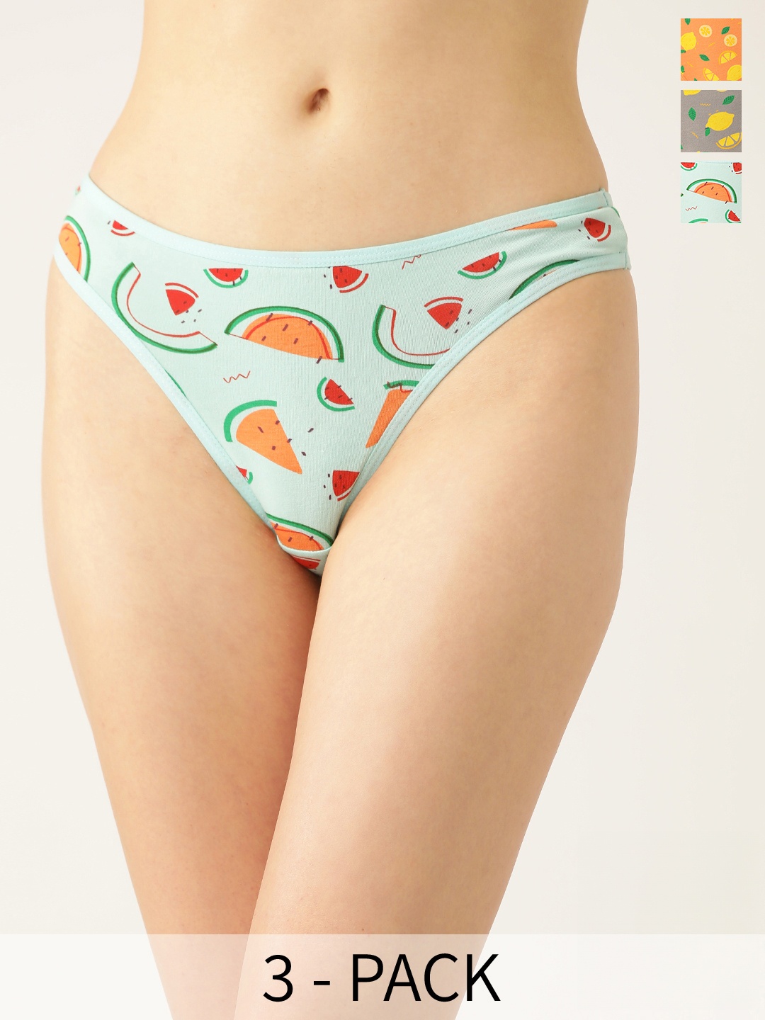 

Leading Lady Women Set of 3 Printed Low Rise Thong Briefs, Multi