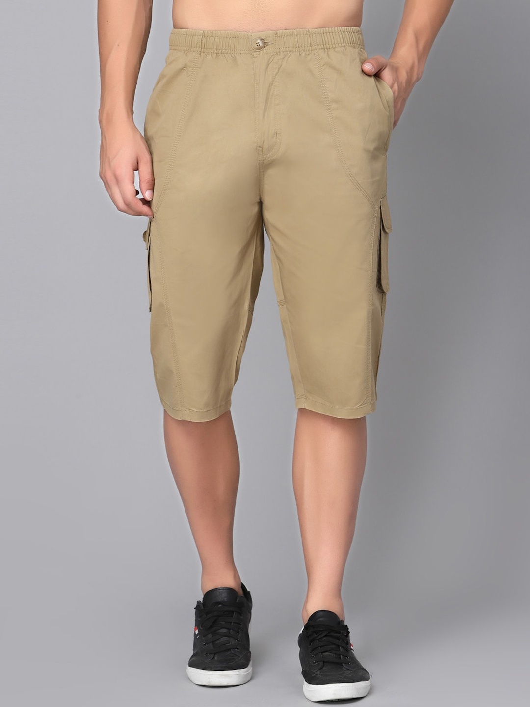 

SAPPER Men Mid-Rise Casual Cotton Cargo Shorts, Beige