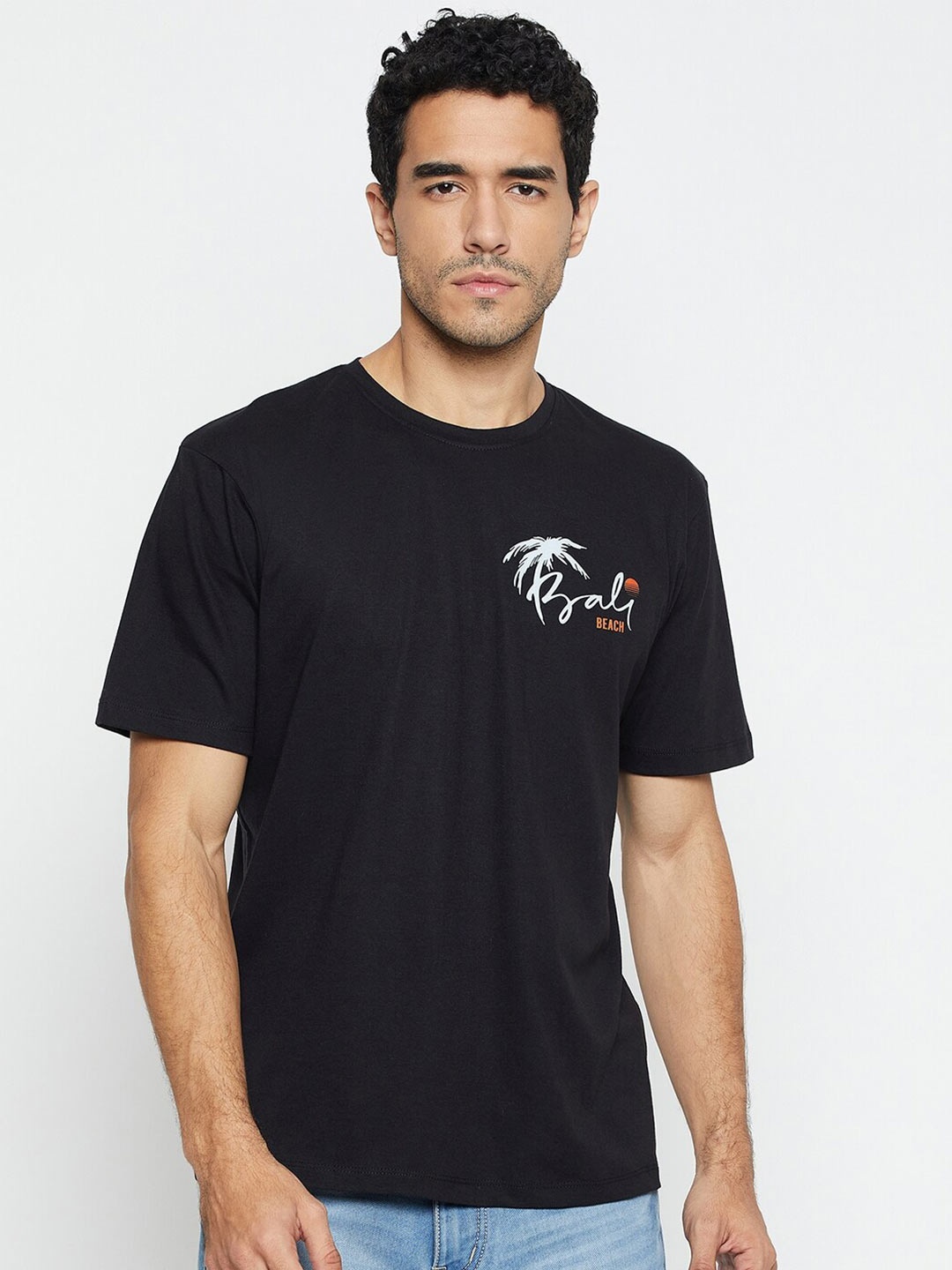 

Mast & Harbour Round Neck Short Sleeves Cotton T-shirt, Black