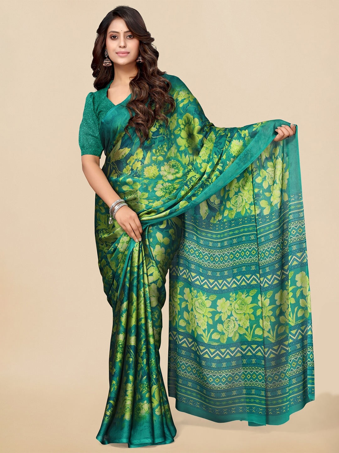

KALINI Floral Printed Saree, Teal