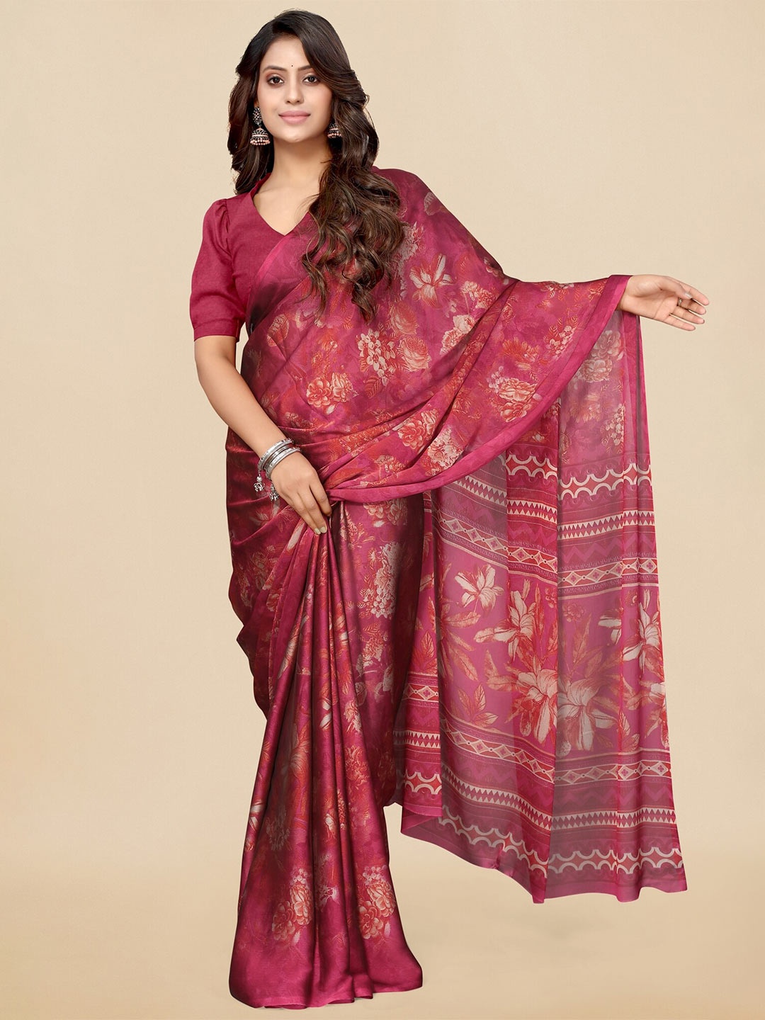 

KALINI Floral Printed Saree, Pink