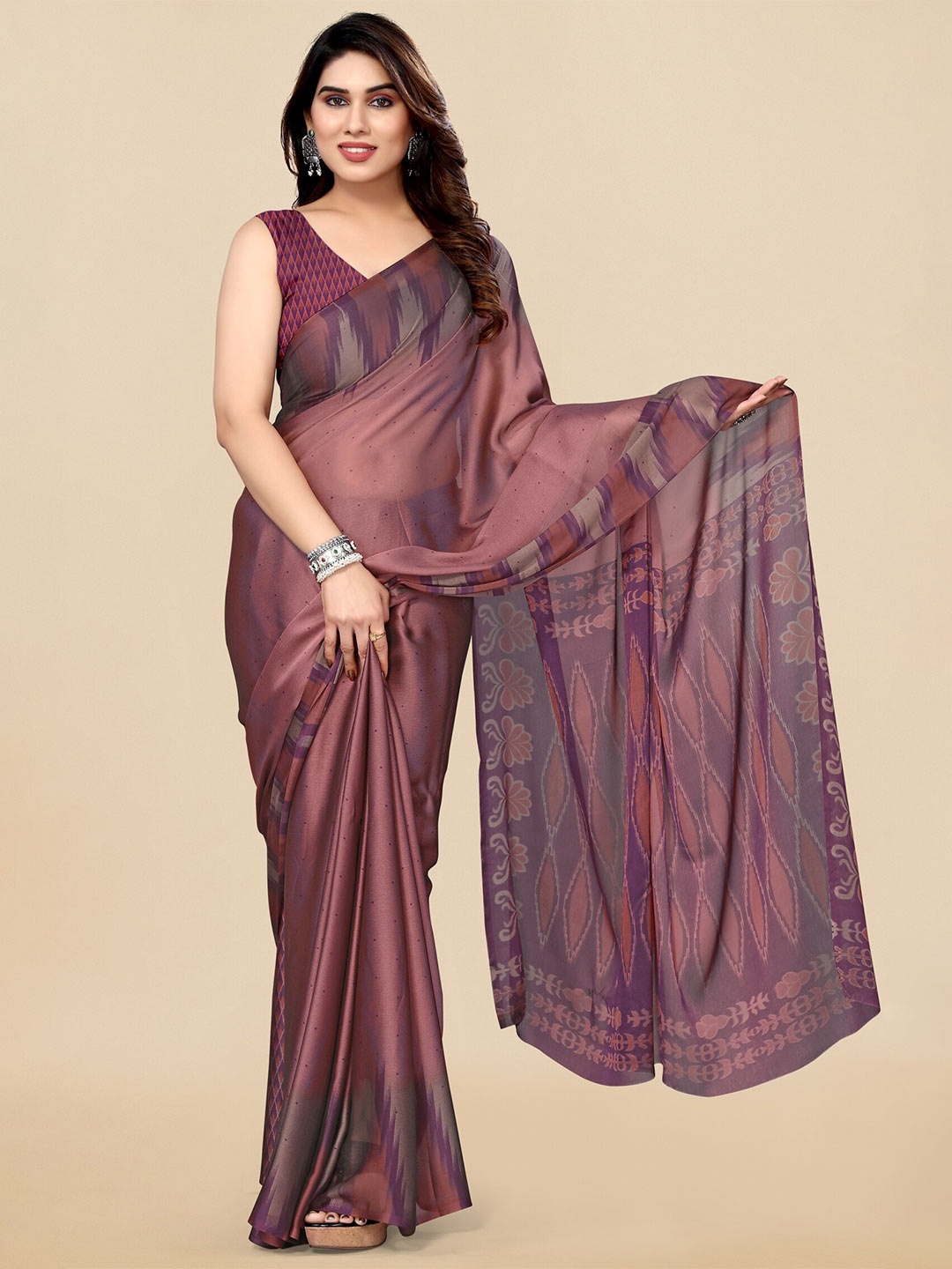 

KALINI Polka Dots Ikat Printed Saree, Mauve