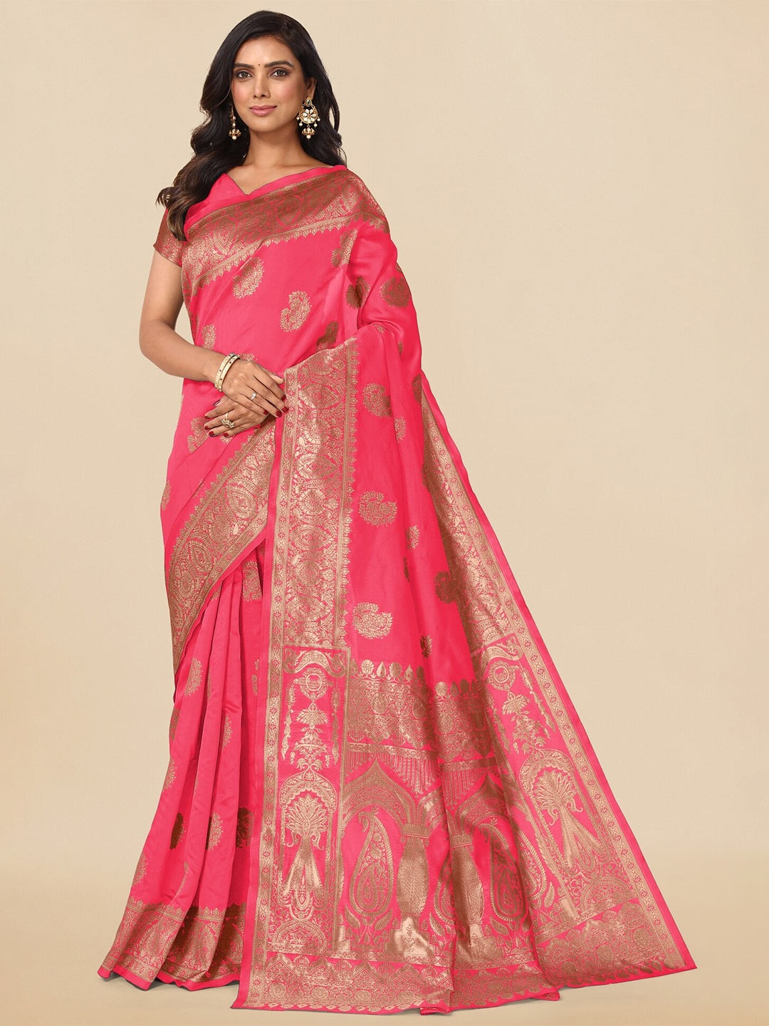 

KALINI Floral Woven Design Zari Banarasi Saree, Pink