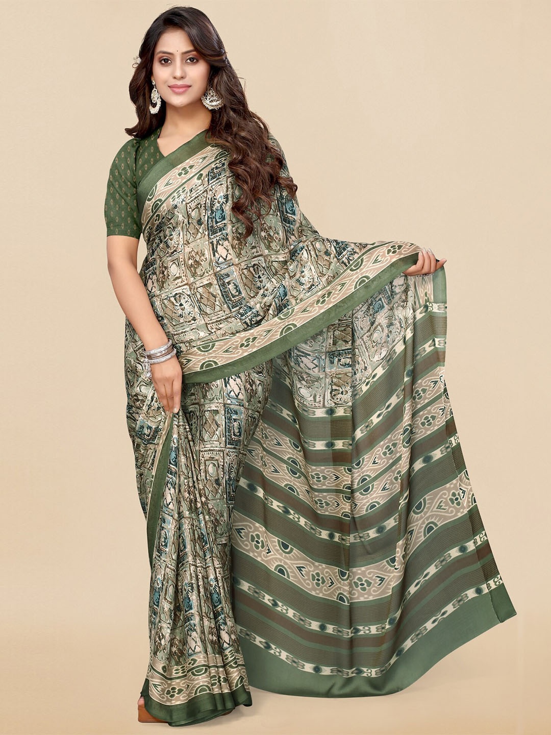 

KALINI Abstract Printed Saree, Green