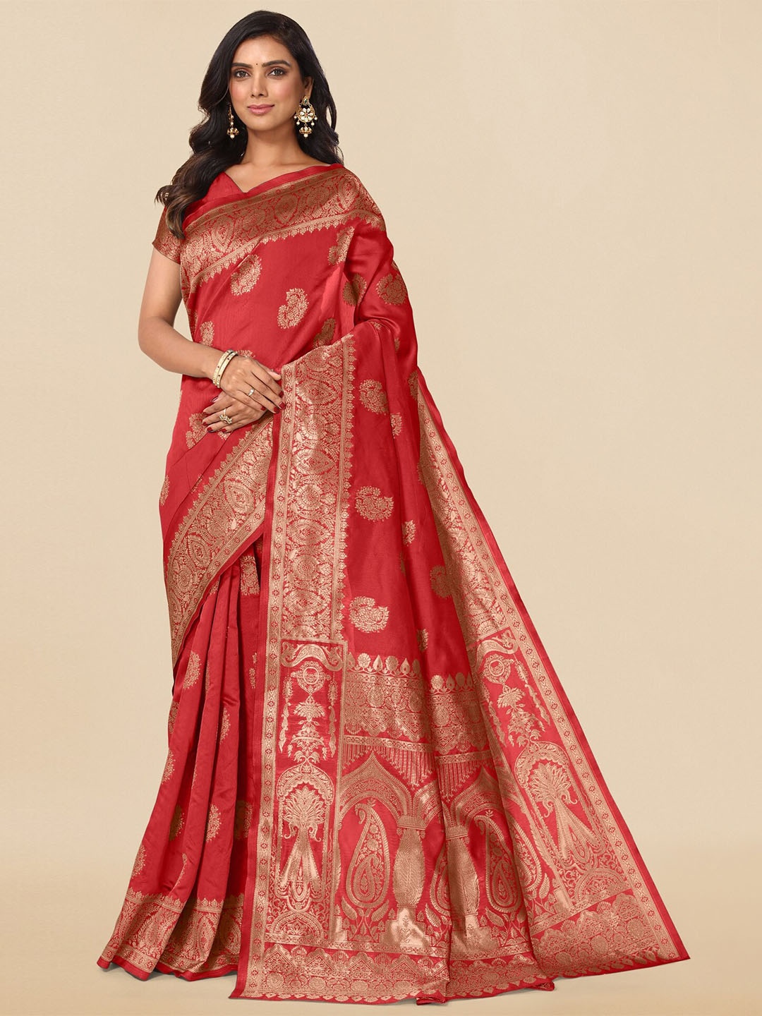 

KALINI Floral Woven Design Zari Banarasi Saree, Red