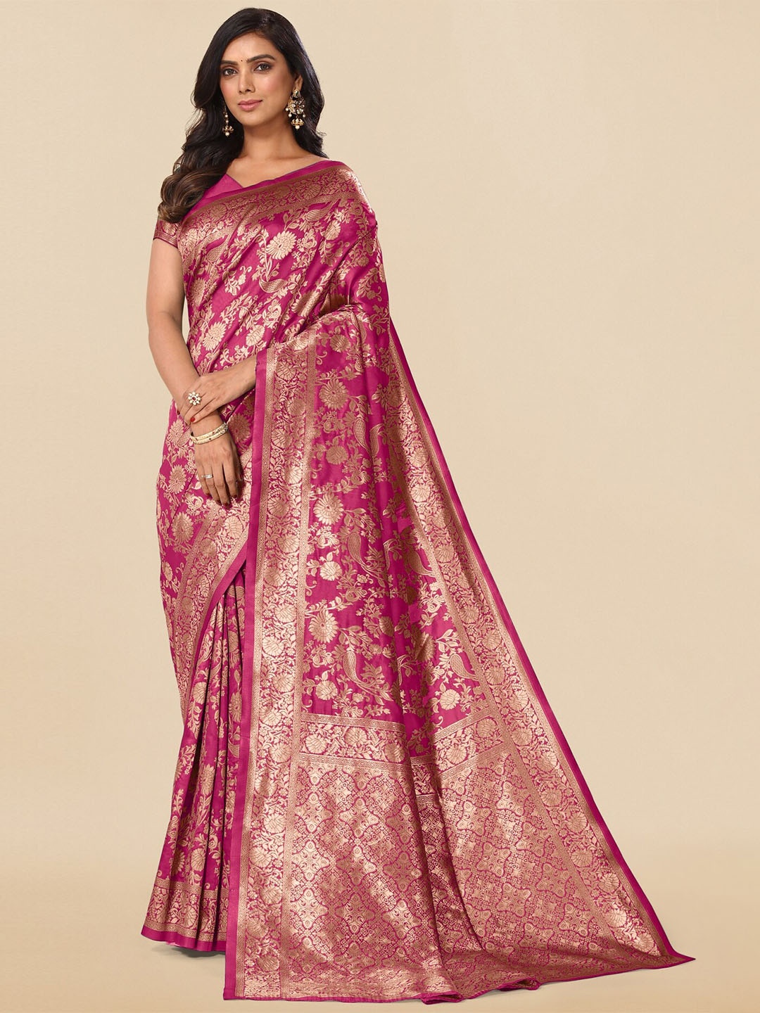 

KALINI Woven Design Zari Silk Blend Banarasi Saree, Magenta