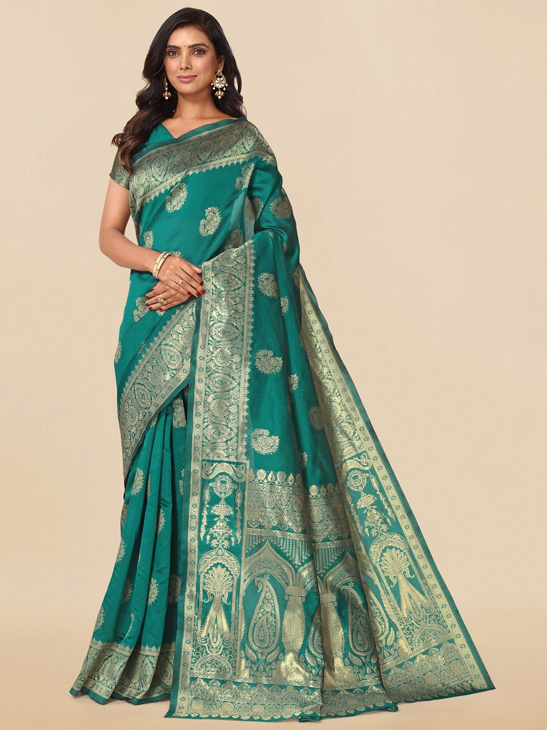 

KALINI Woven Design Zari Banarasi Saree, Teal