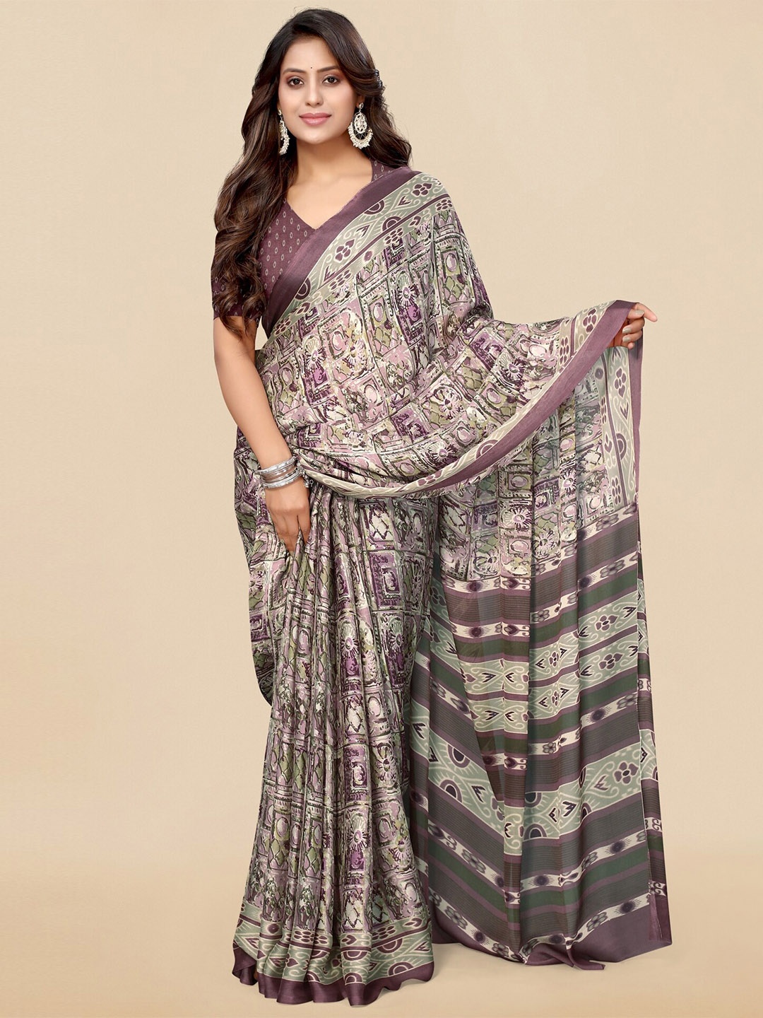 

KALINI Abstract Printed Saree, Mauve