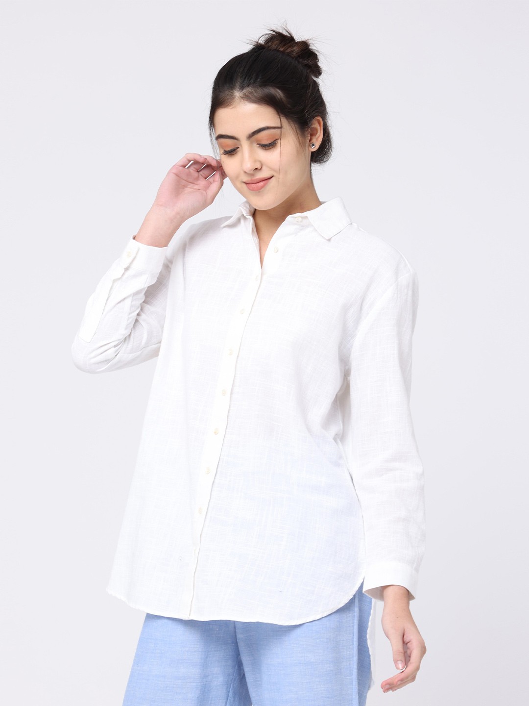 

Saltpetre Classic Spread Collar Organic Cotton Longline Casual Shirt, White