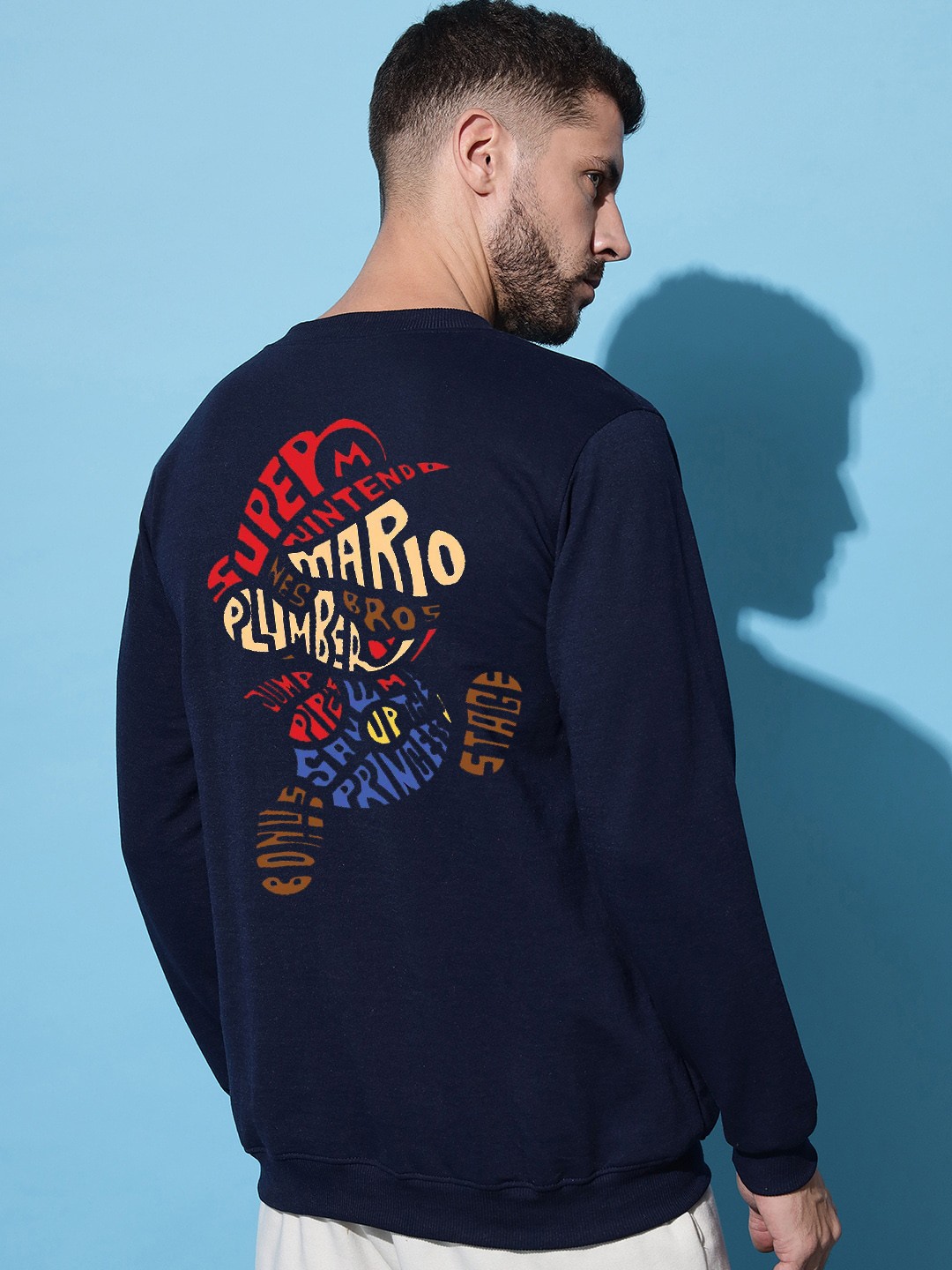 

Imsa Moda Typography Printed Fleece Pullover, Navy blue