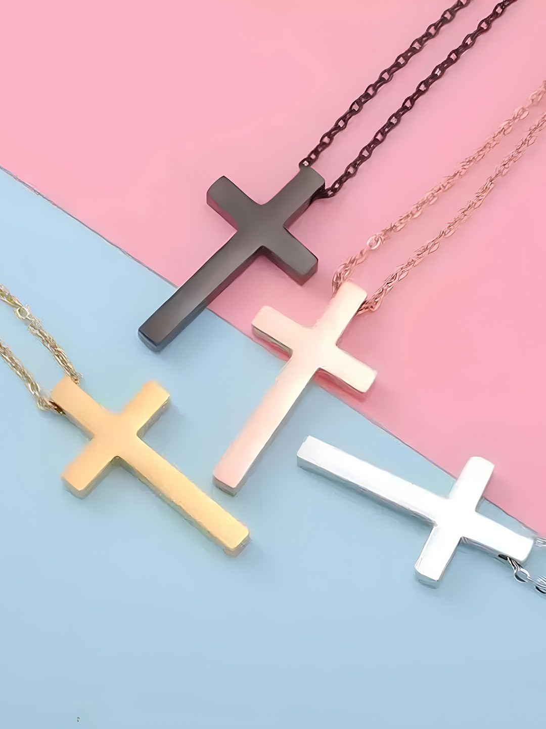 

KARISHMA KREATIONS Rose Gold-Plated Christian Crucifix Jesus Cross Pendant With Chain, Silver