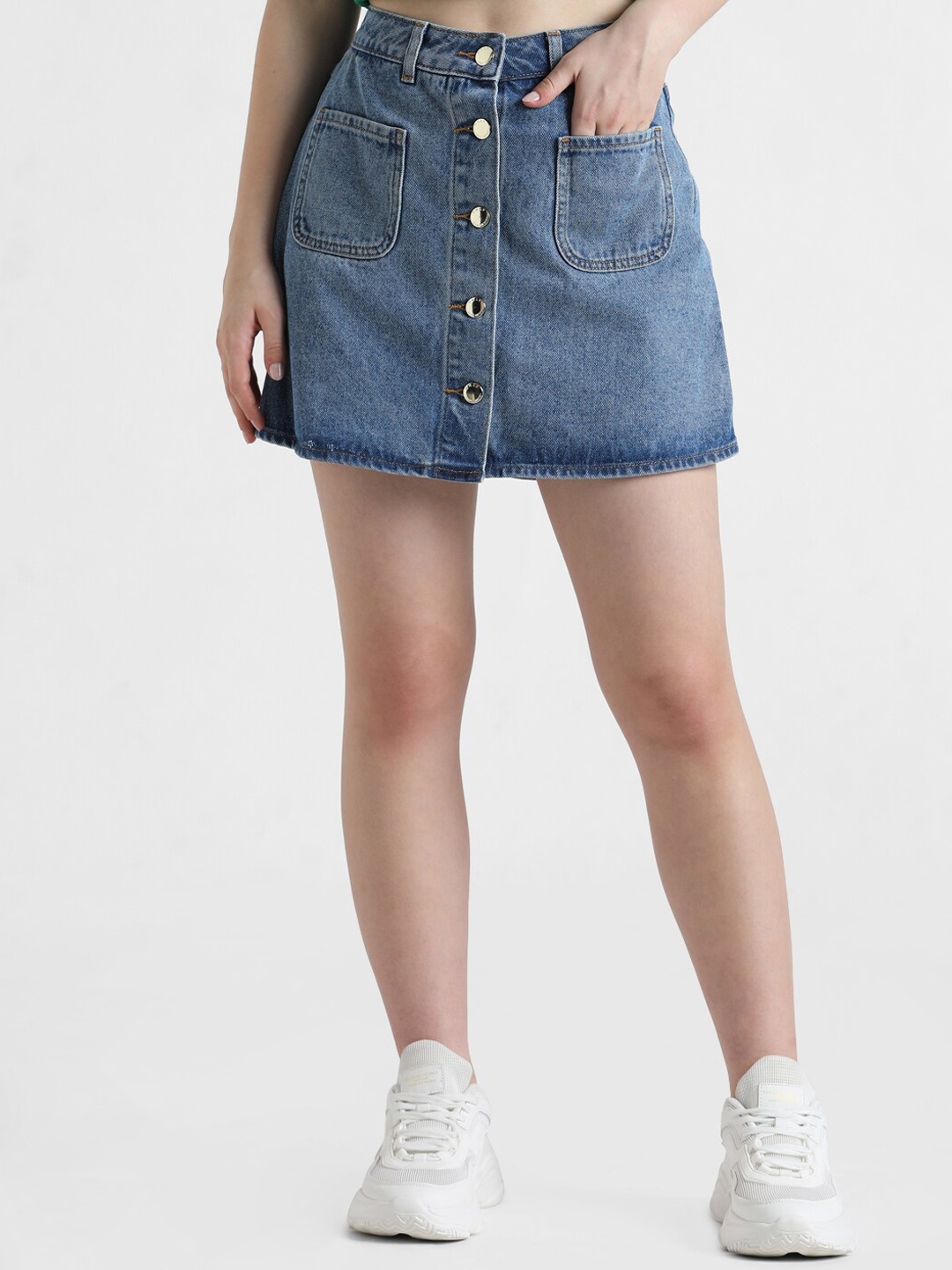 

ONLY Straight Mini Pure Cotton Denim Skort, Blue