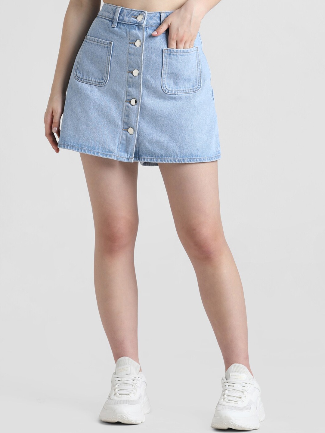 

ONLY Straight Mini Pure Cotton Denim Skorts, Blue