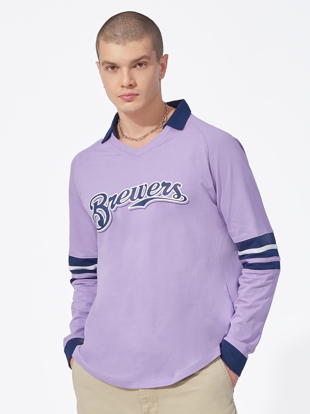 

Maniac Typography Printed Long Sleeves Cotton Pullover, Lavender