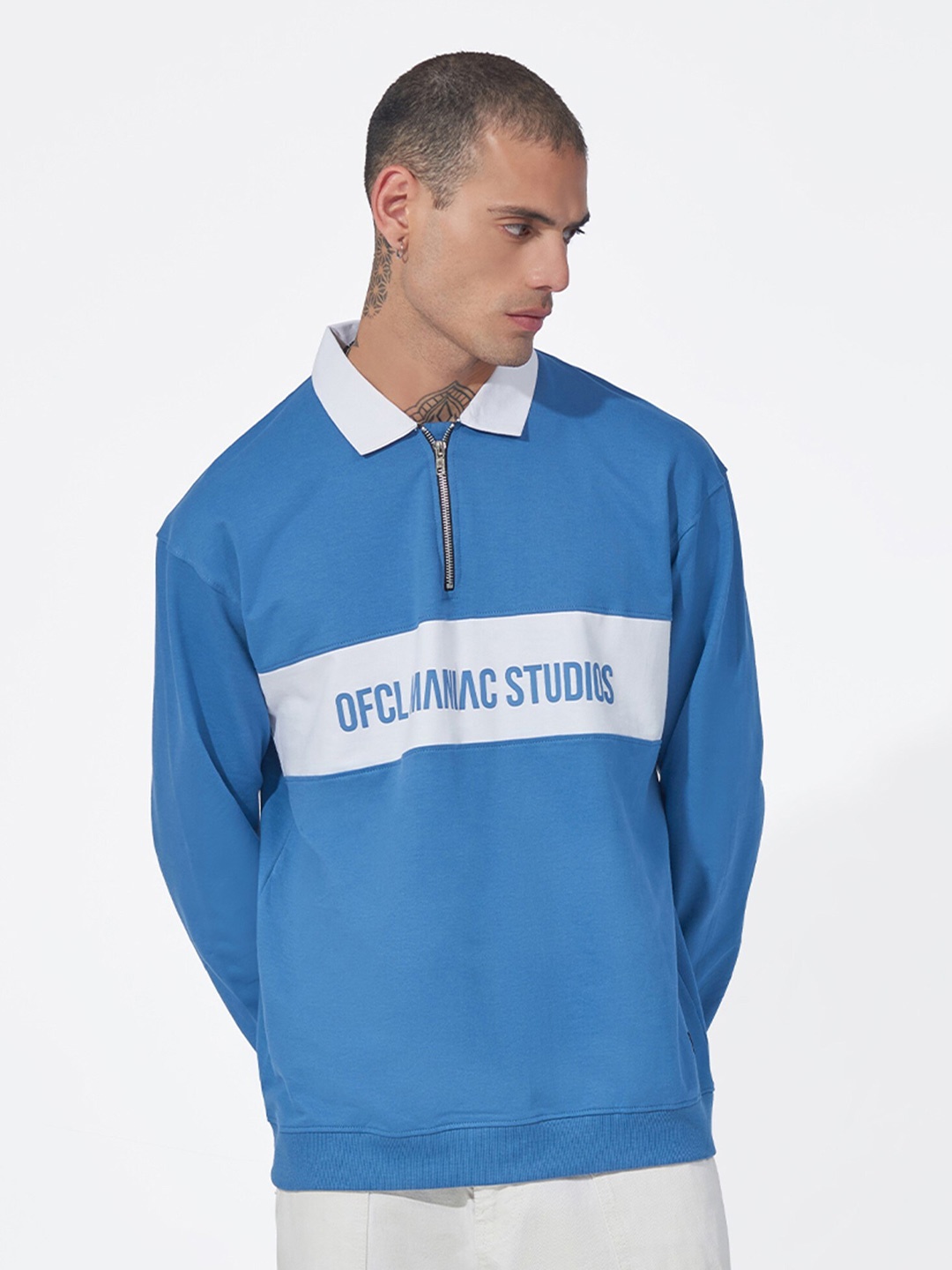 

Maniac Typography Printed Cotton Pullover Sweatshirt, Blue