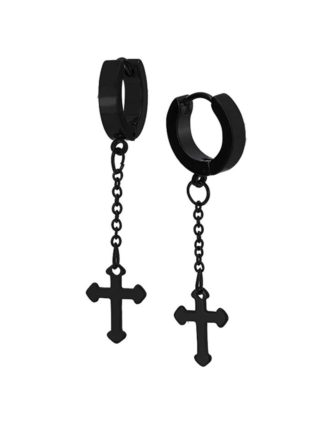 

VIEN Stainless Steel Geometric Drop Cross Chain Earrings, Black