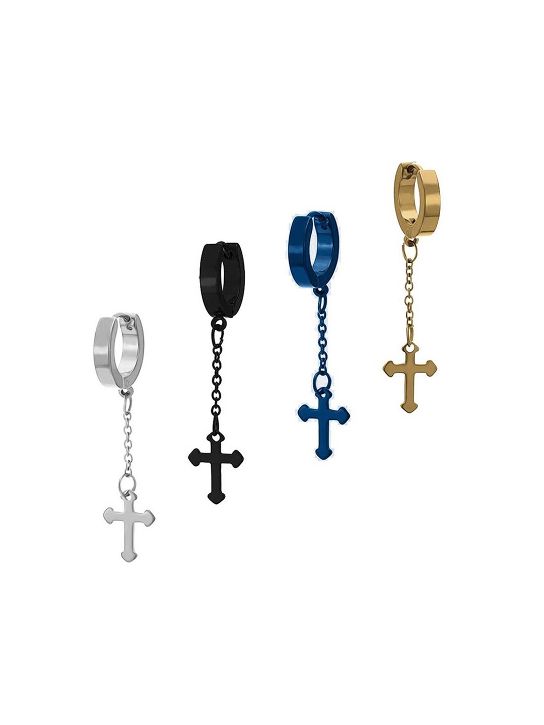 

VIEN Set Of 4 Geometric Stainless Steel Drop Cross Chain Earrings, Gold