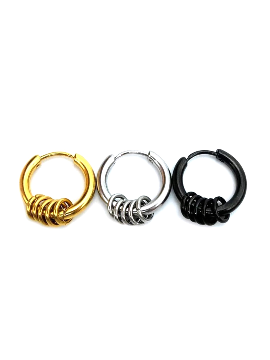 

VIEN Set Of 3 Circular Stainless Steel Hoop Earrings, Gold