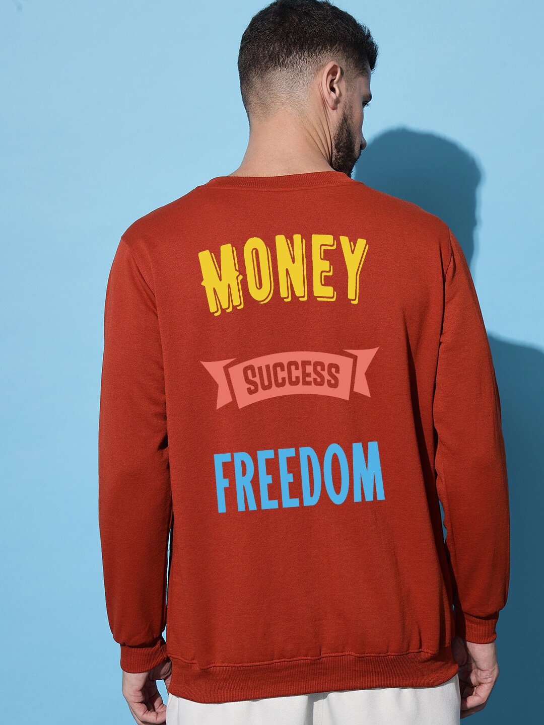 

Imsa Moda Typography Printed Long Sleeves Fleece Pullover, Rust