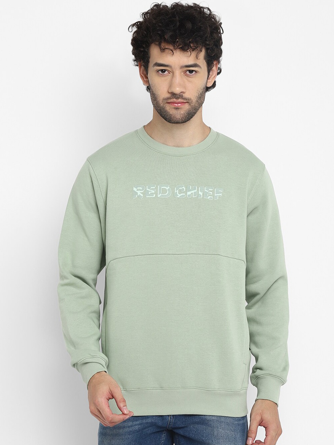 

Red Chief Typography Printed Cotton Sweatshirt, Green
