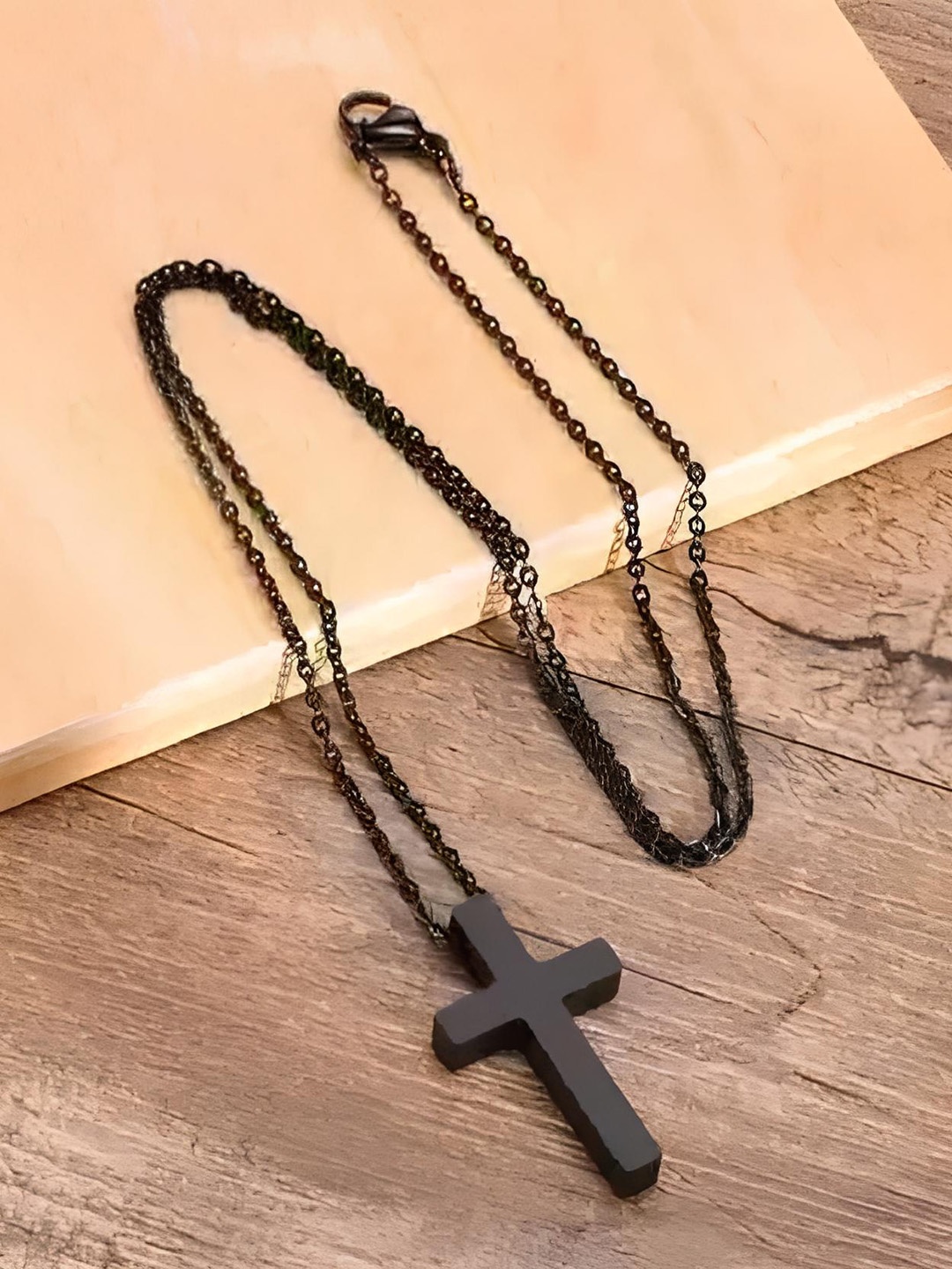 

KARISHMA KREATIONS Stainless Steel Cross Pendant With Chain, Black