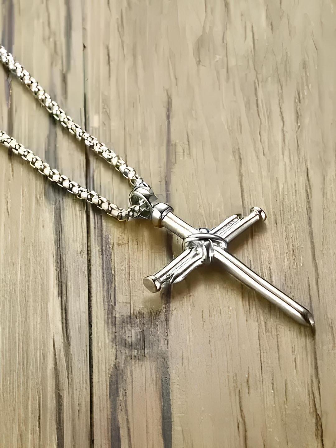

KARISHMA KREATIONS Silver-Plated Stainless Steel Jesus Cross Pendant With Chain