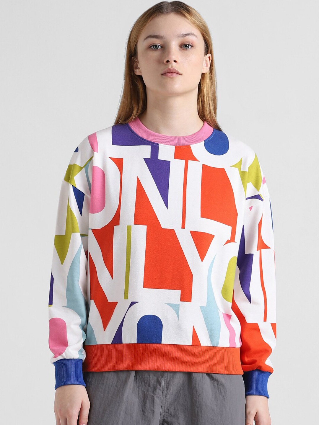 

ONLY Onlpalace Luna Graphic Printed Pullover Sweatshirt, White