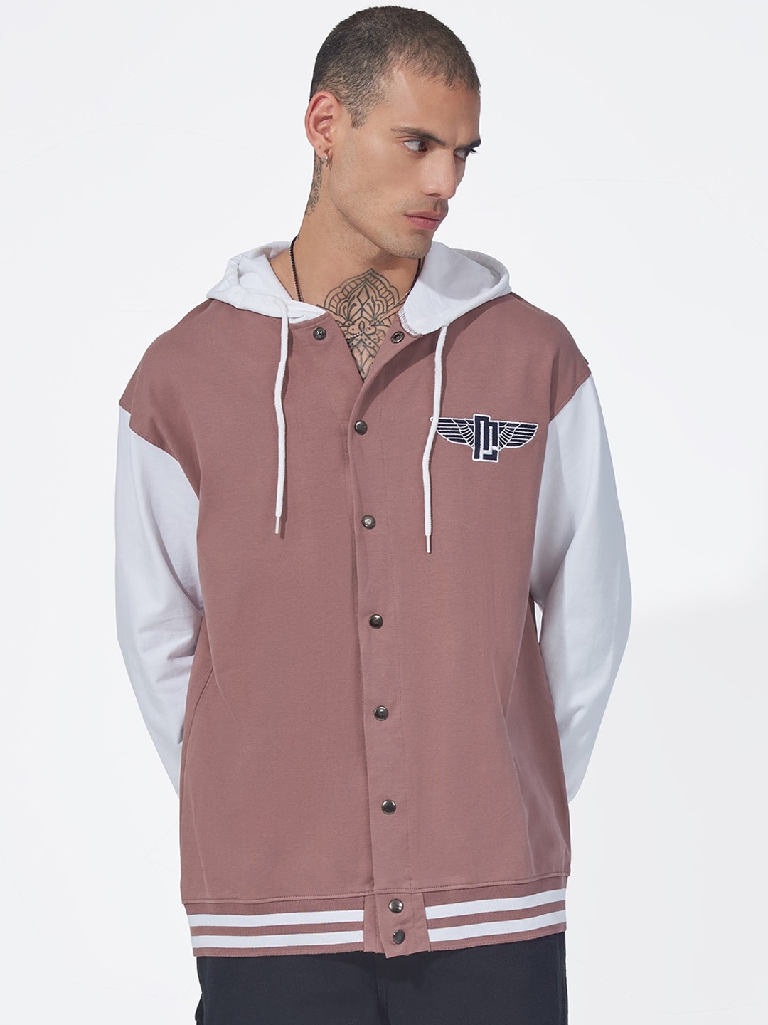 

Maniac Colourblocked Hooded Cotton Sporty Jacket, Pink