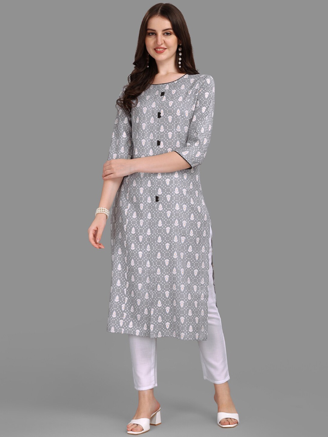 

Anouk Ethnic Motifs Printed Straight Kurta, Grey