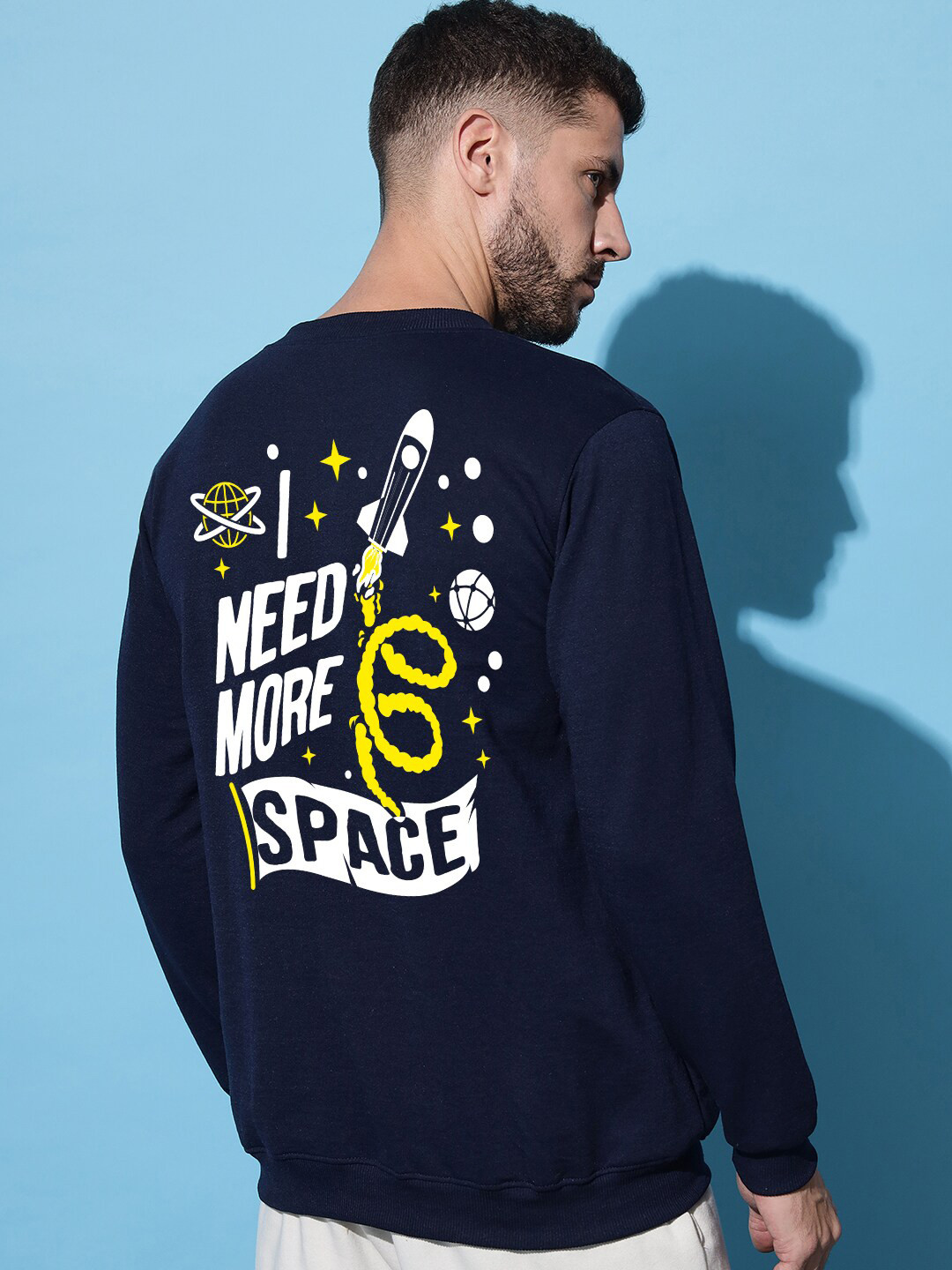 

Imsa Moda Typography Printed Fleece Pullover, Navy blue