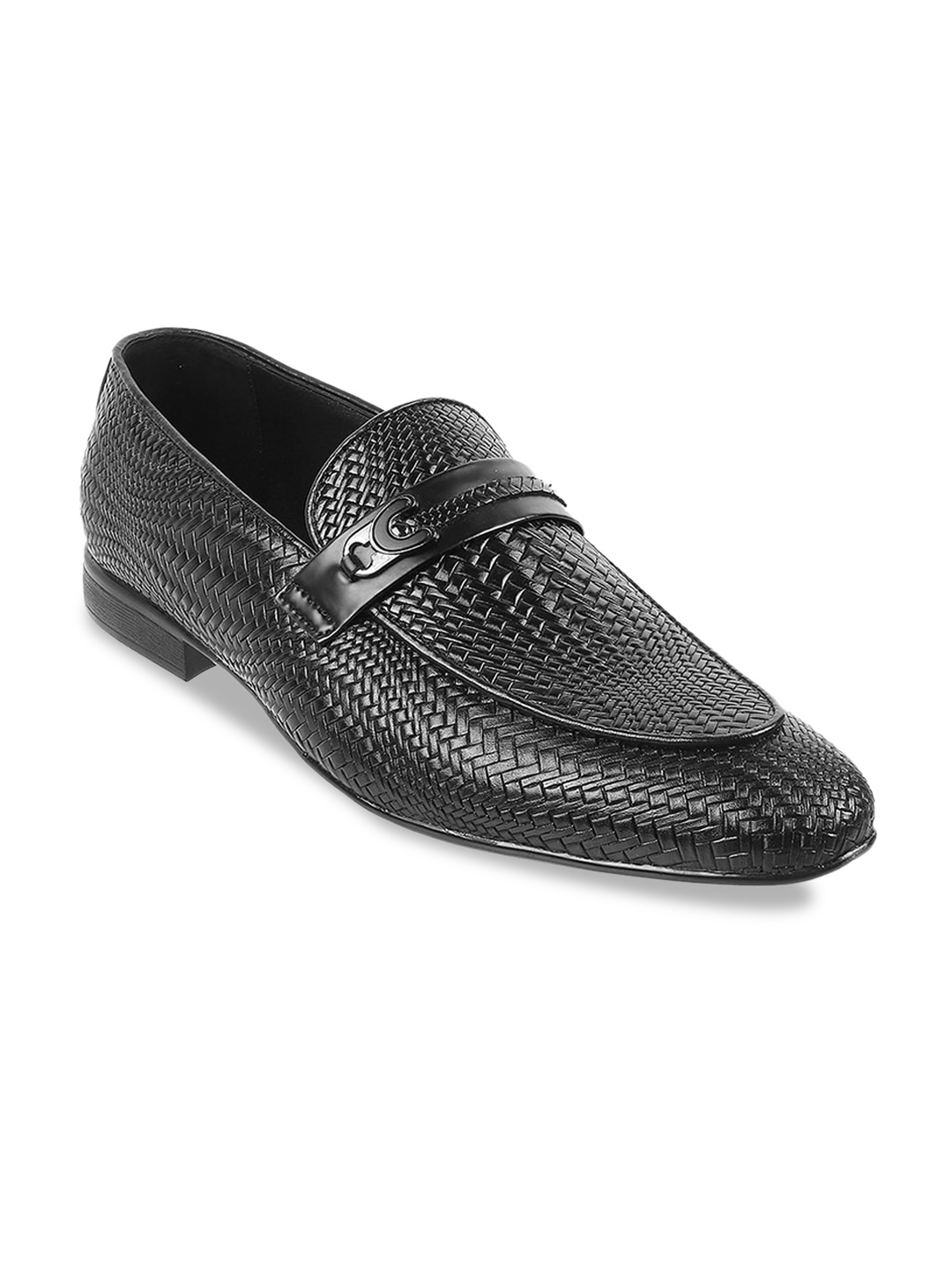 

Metro Men Textured Leather Formal Loafers, Black