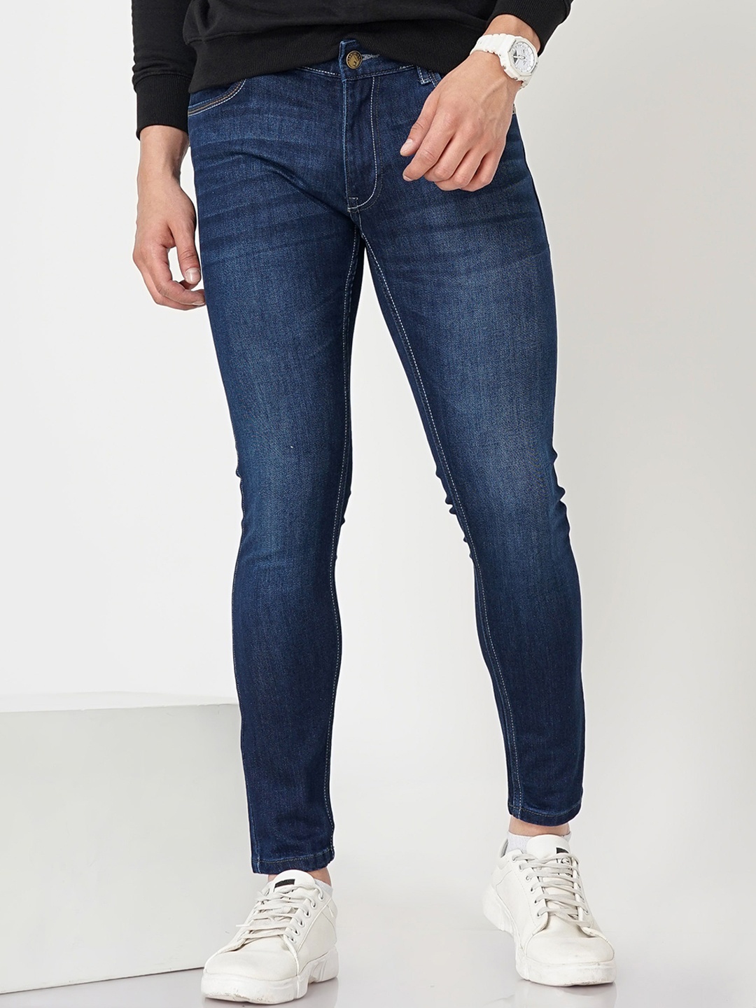 

Llak Jeans Men Tapered Fit Light Fade Stretchable Jeans, Blue