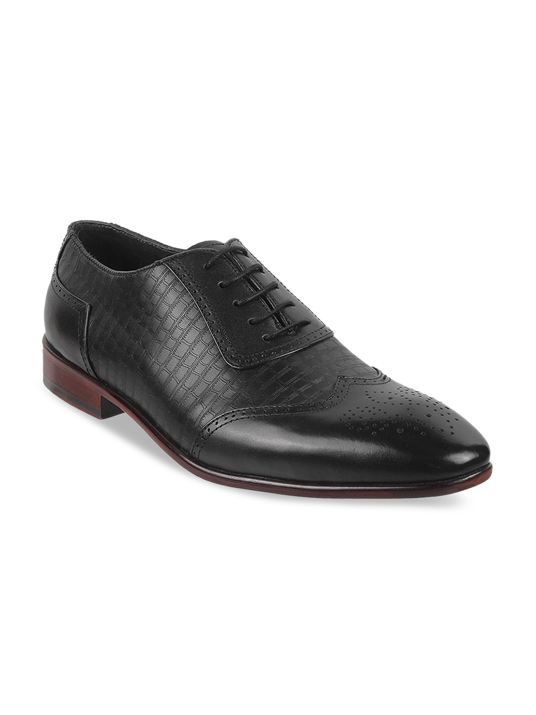 

J.FONTINI Men Textured Leather Formal Brogues, Black