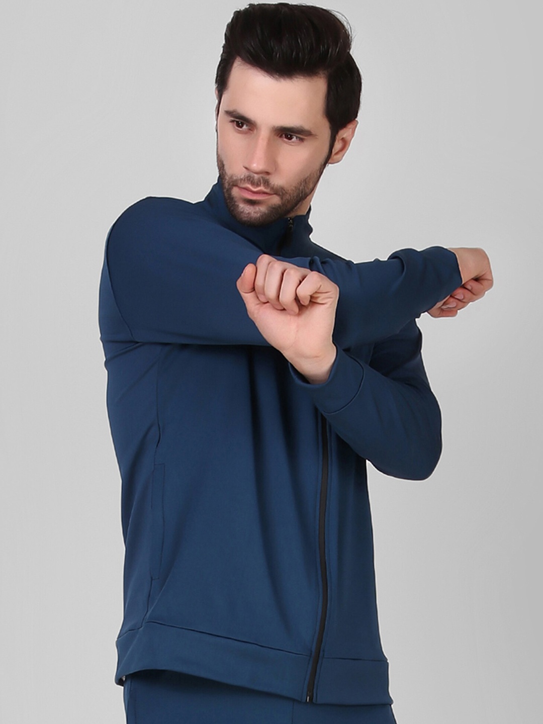 

DIAZ Mock Collar Training or Gym Sporty Jacket, Blue