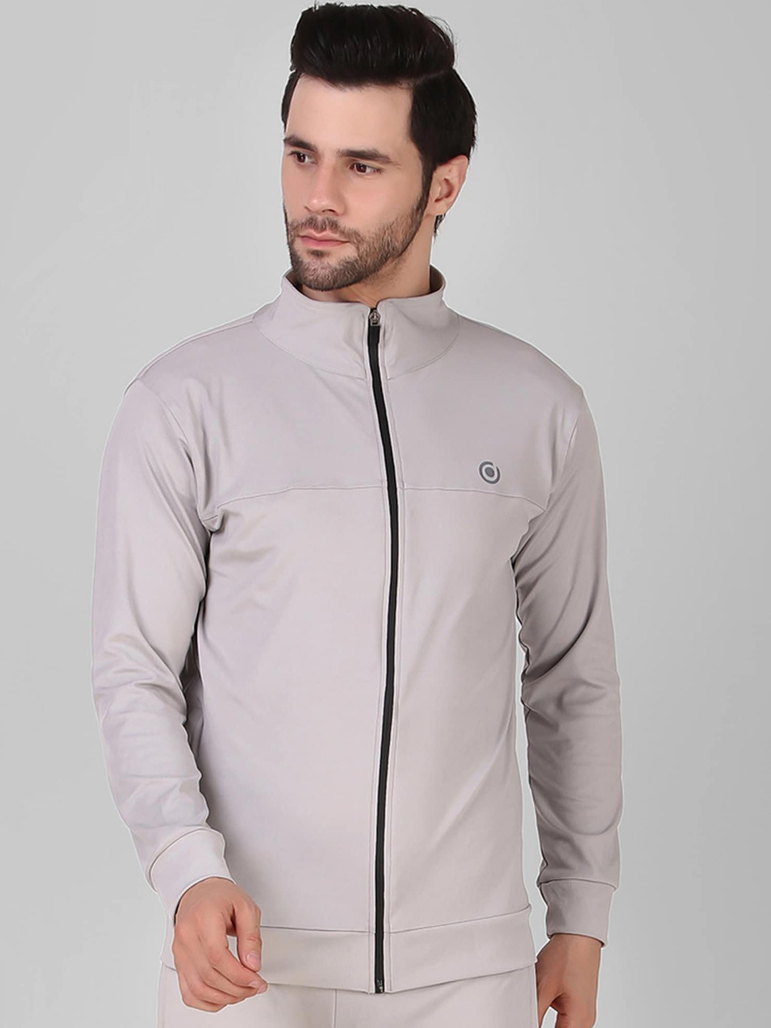 

DIAZ Mock Collar Long Sleeves Sporty Jacket, Grey
