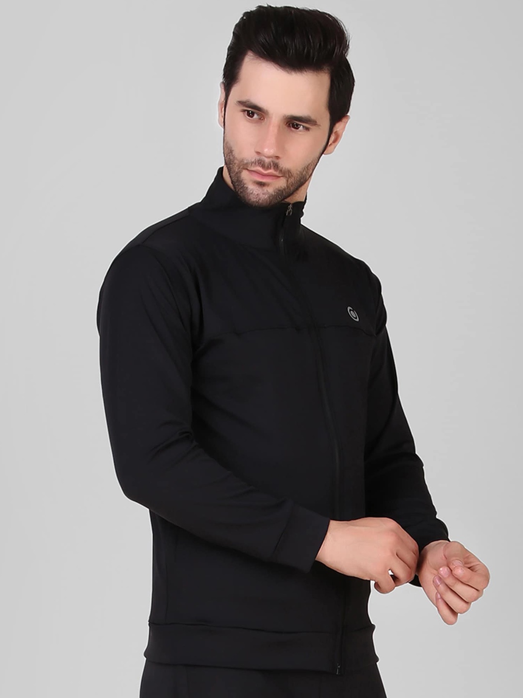 

DIAZ Mock Collar Training or Gym Sporty Jacket, Black