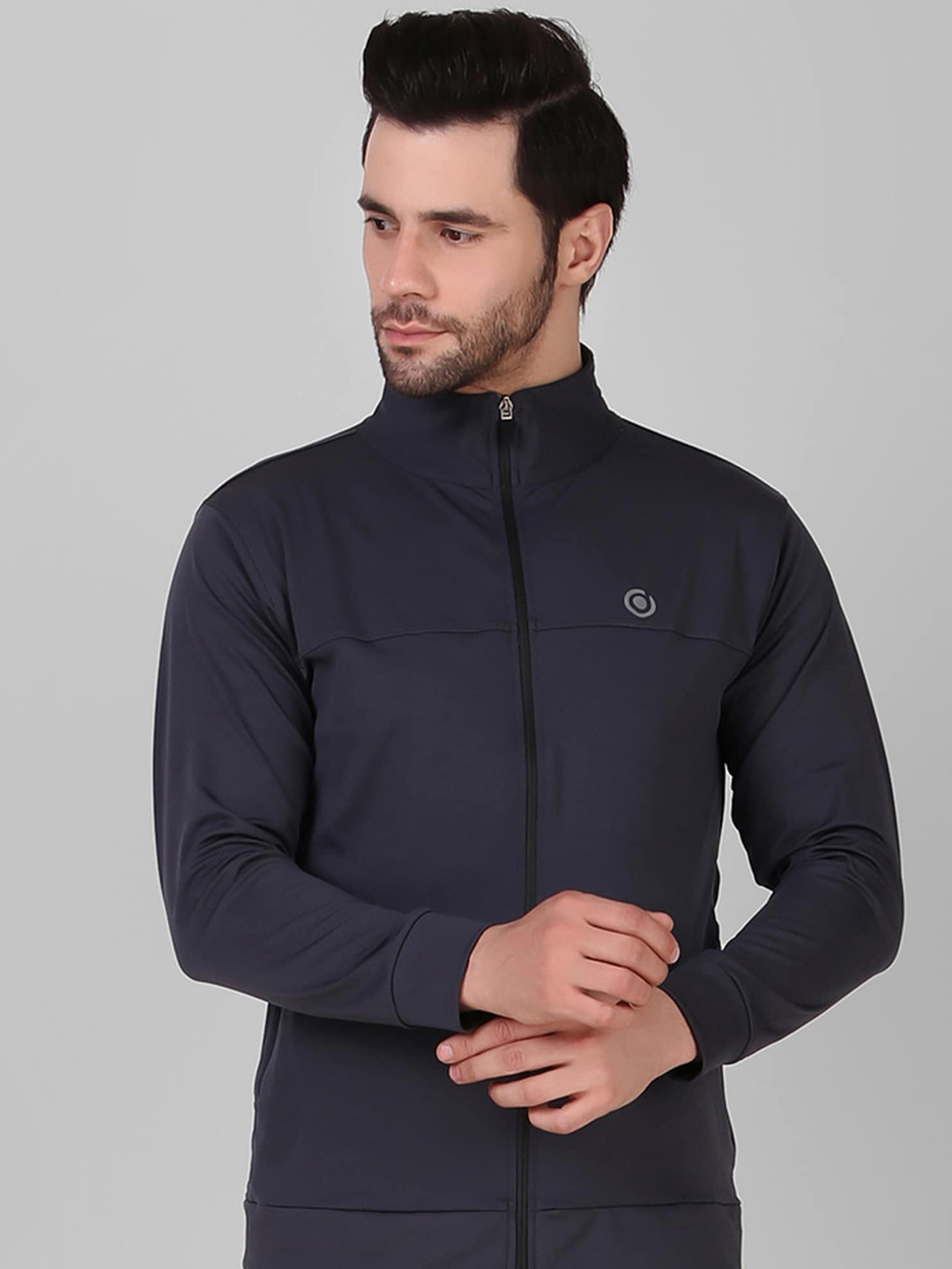 

DIAZ Mock Collar Long Sleeves Sporty Jacket, Charcoal