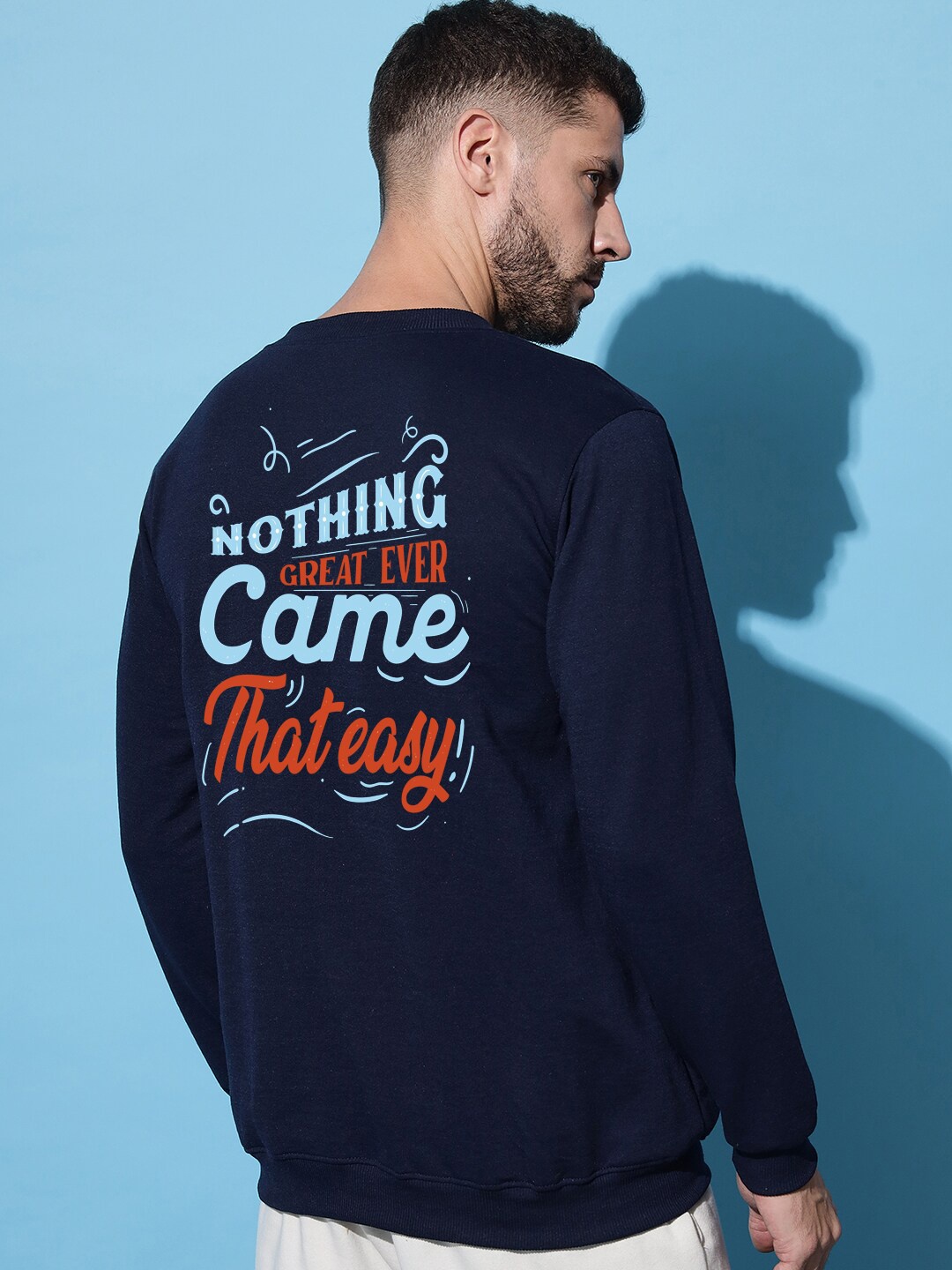 

Imsa Moda Typography Printed Fleece Pullover Sweatshirt, Navy blue