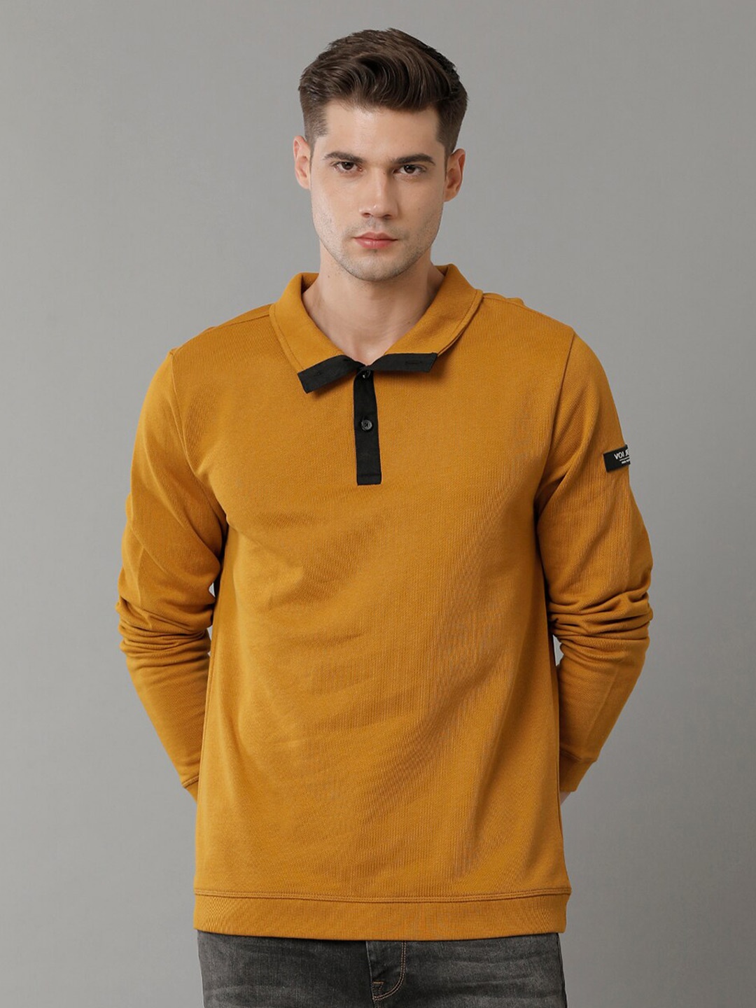 

Voi Jeans Shirt Collar Cotton Sweatshirt, Mustard