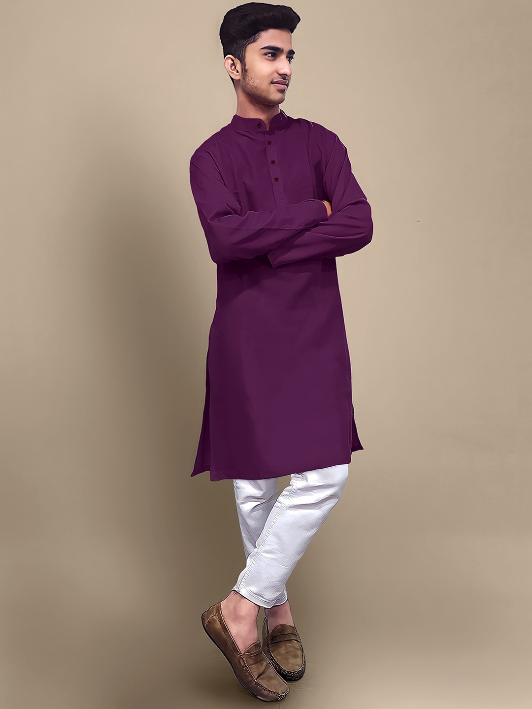 

1 Stop Fashion Mandarin Collar Thread Work Kurta, Purple