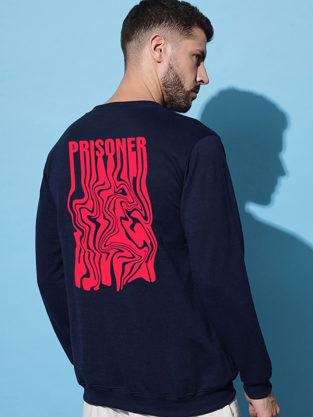 

Imsa Moda Typography Printed Fleece Pullover, Navy blue