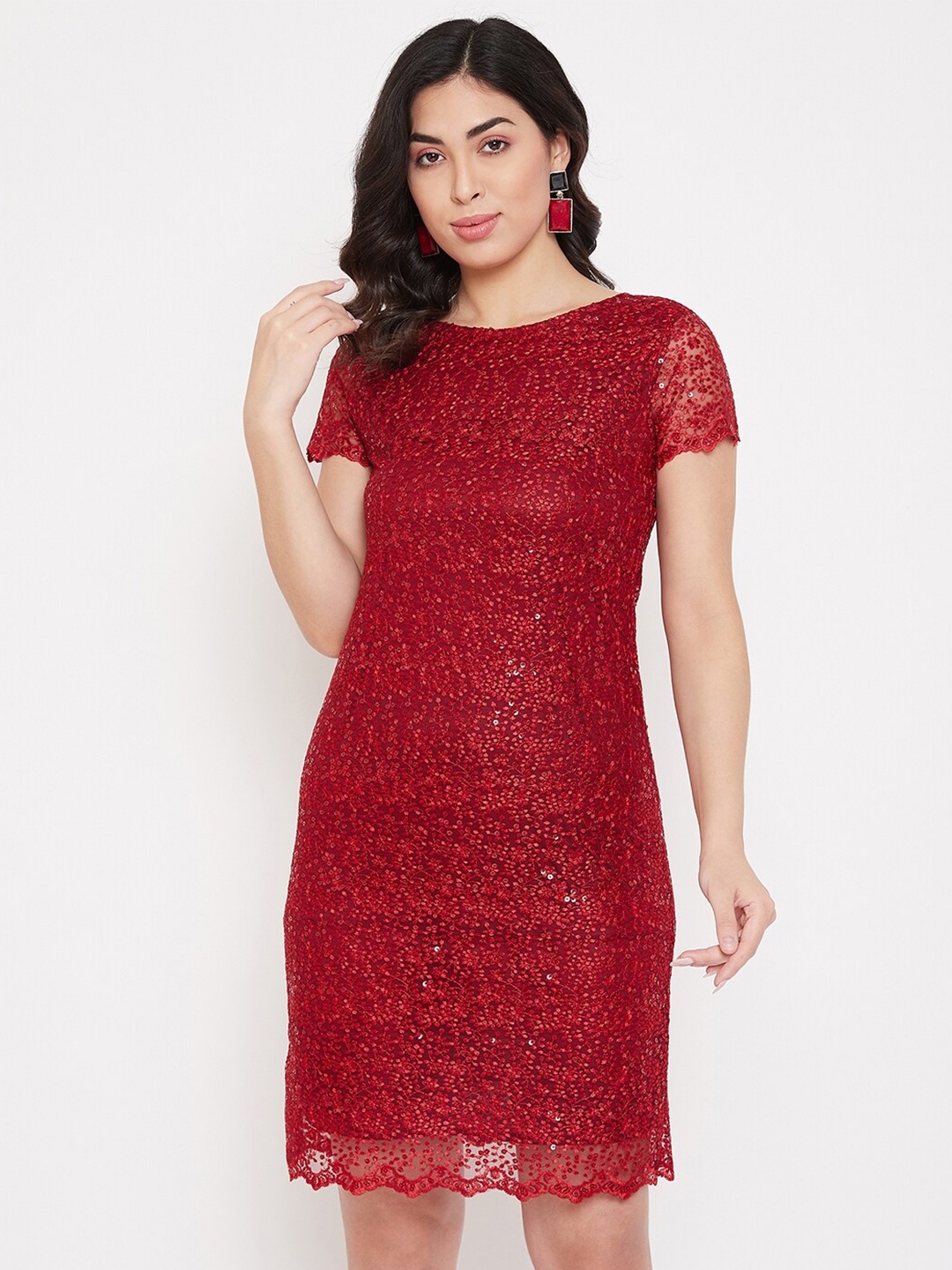 

BAESD Self Design Net Sheath Dress, Red