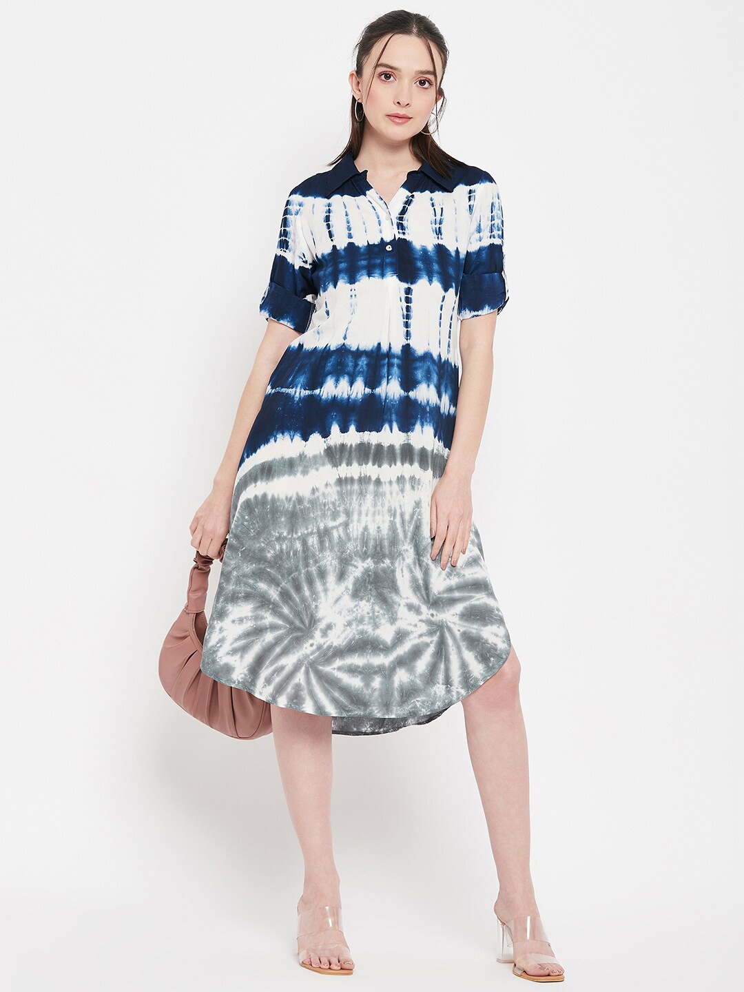 

BAESD Tie & Dyed Shirt Midi Dress, White