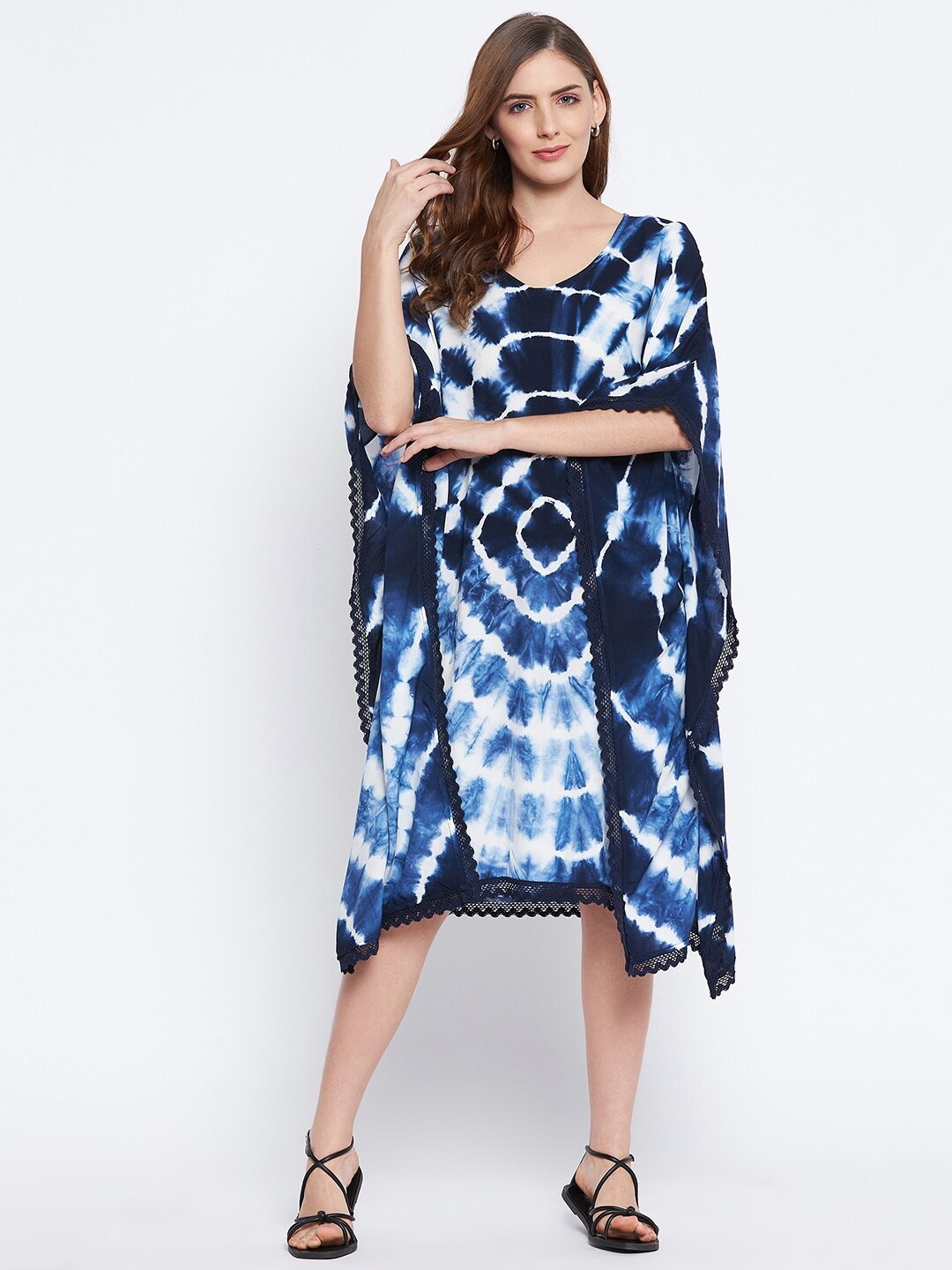 

BAESD Tie and Dyed Extended Sleeves Kaftan Dress, Navy blue