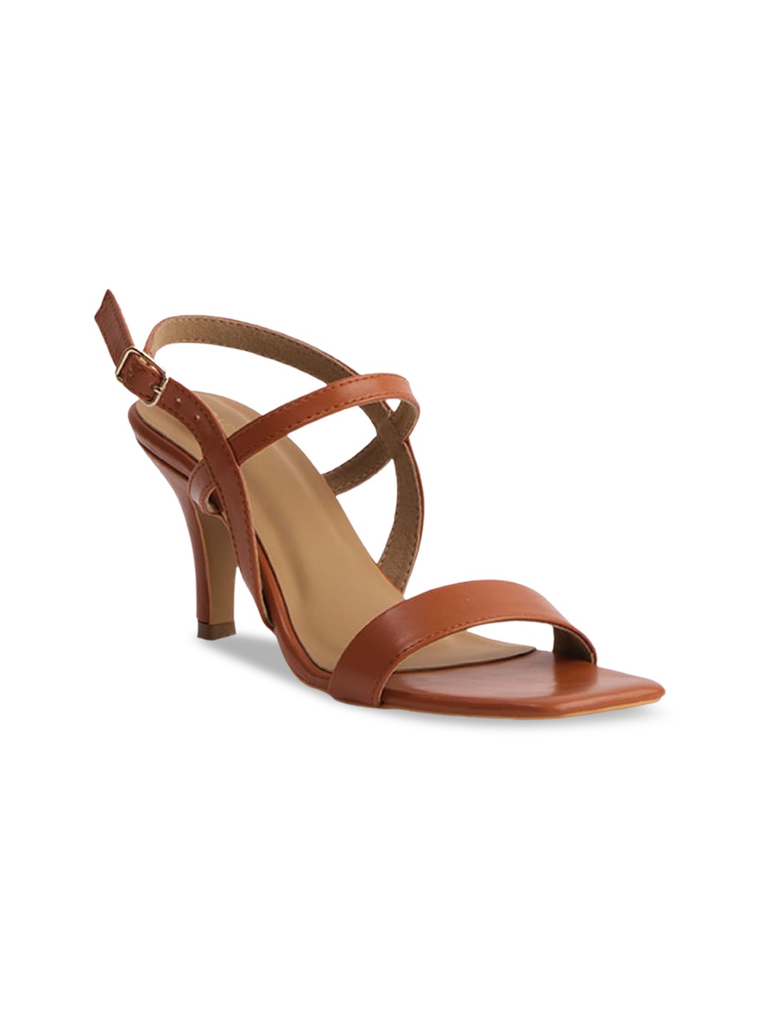 

ERIDANI Cassie Open Toe Work Slim Heels With Buckles, Tan