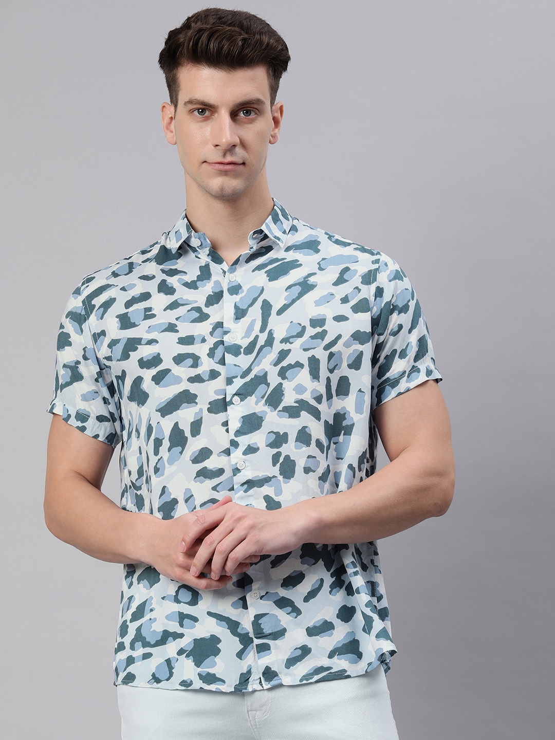 

Majestic Man Men Comfort Slim Fit Opaque Printed Casual Shirt, Blue