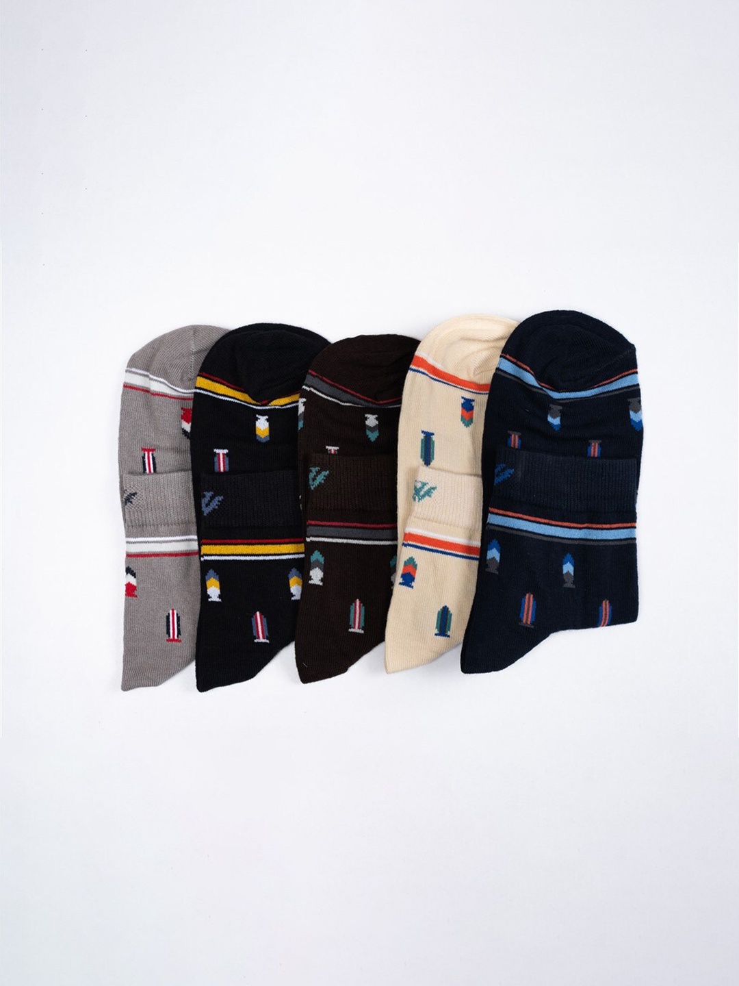 

Cotstyle Men Pack Of 5 Patterned Pure Cotton Ankle Length Socks, Navy blue